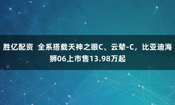 胜亿配资  全系搭载天神之眼C、云辇-C，比亚迪海狮06上市售13.98万起