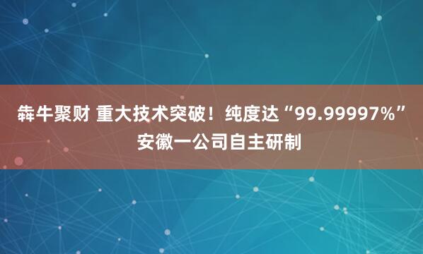 犇牛聚财 重大技术突破！纯度达“99.99997%”   安徽一公司自主研制