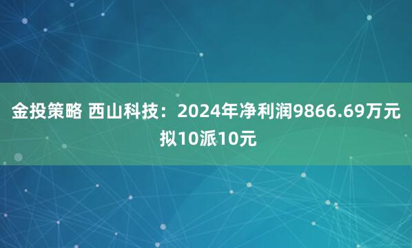 金投策略 西山科技：2024年净利润9866.69万元 拟10派10元